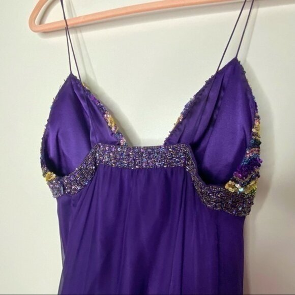 Jovani royal purple maxi prom dress with purple and yellow gem detailing EUC - Picture 5 of 7